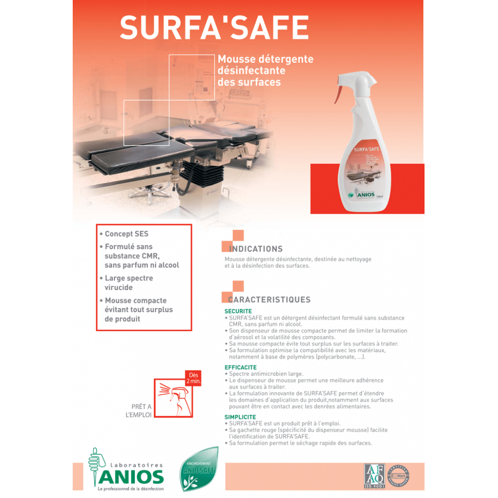 Détergent désinfectant Anios Surfa'Safe Premium Rouge 750 ml à 8,45 €